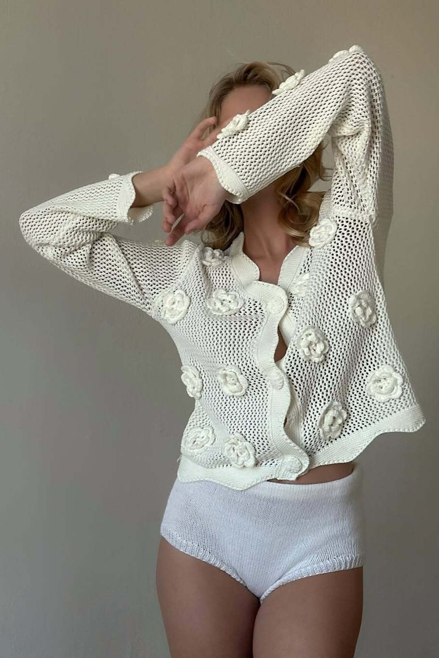 Crochet Rose Cutout Slim-Fit Blouse image 1
