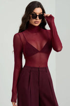 Stand Collar Solid Mesh Slim Fit Long Sleeve Tee image 3