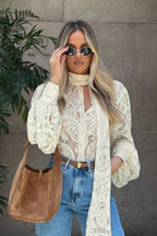 Elegant Tie Sheer Lace Long Sleeve Blouse image 1
