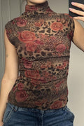 Contrast Print High Neck Blouse image 1