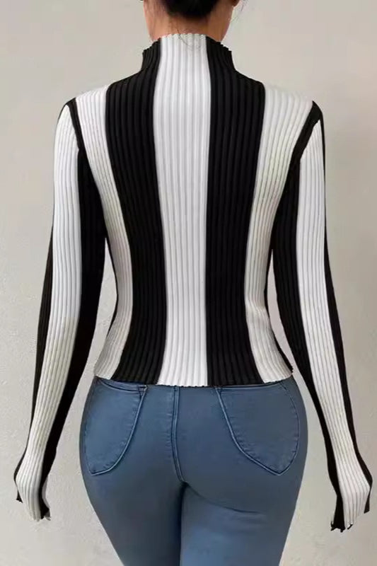 Classic Black White Vertical Stripe Knit Top image 7