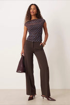 Ruched Polka Dot Mesh Short Sleeve Blouse image 4