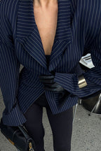 Striped Fitted Waist Designer Blazer Coat image 8