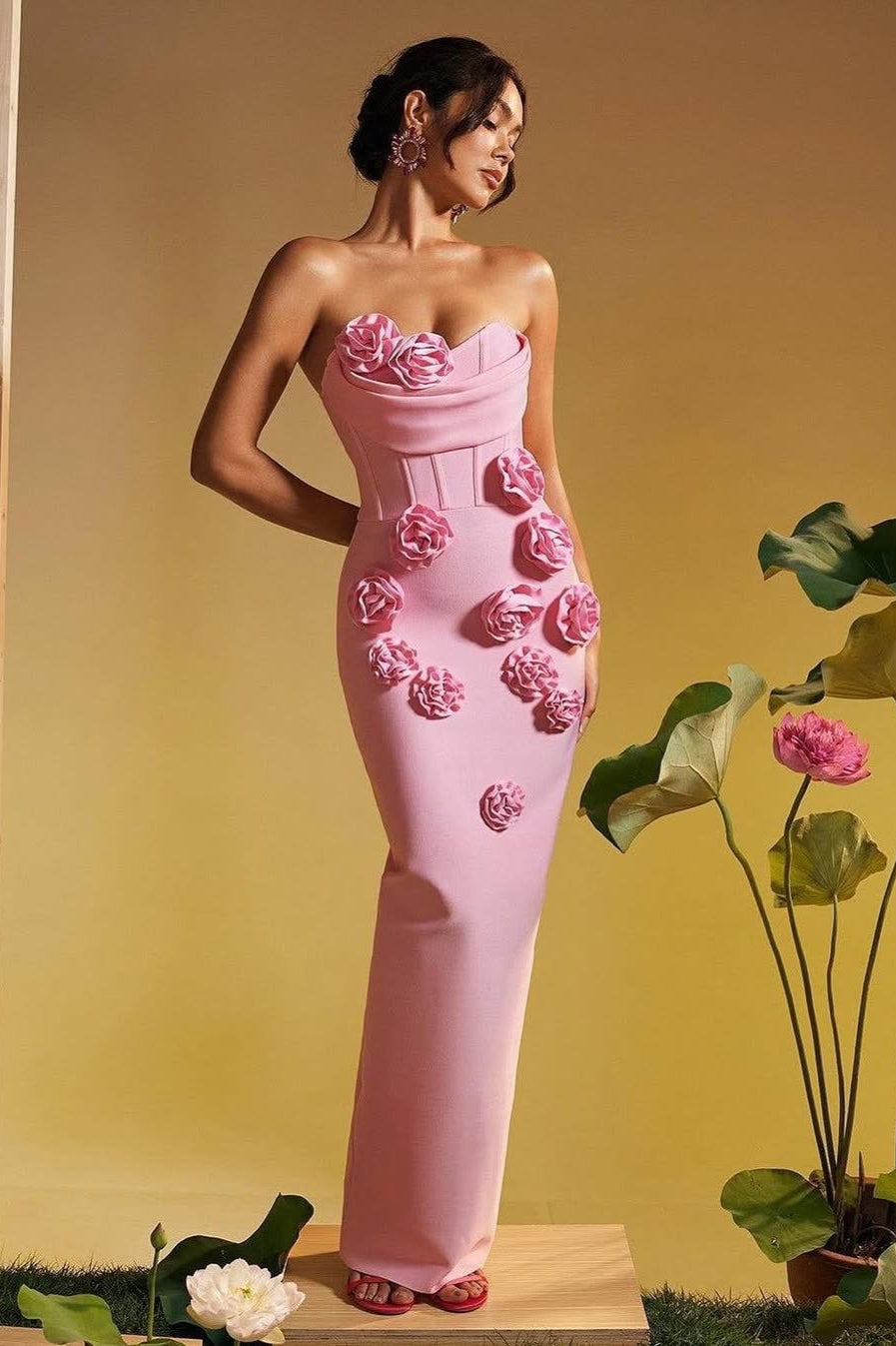 Strapless Floral Bandage Party Dress image 1