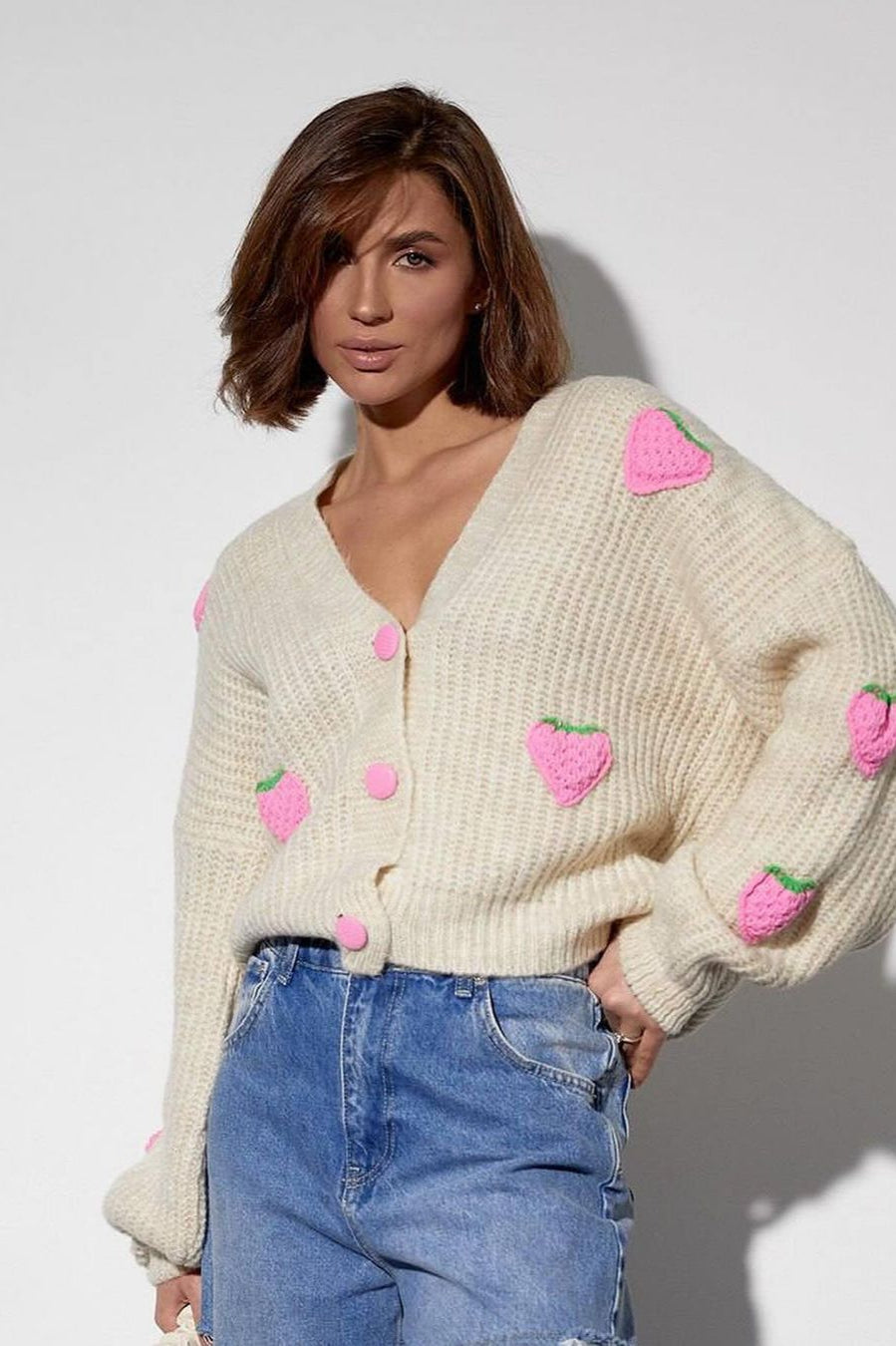 Strawberry Appliqué Chunky Knit Sweater image 26