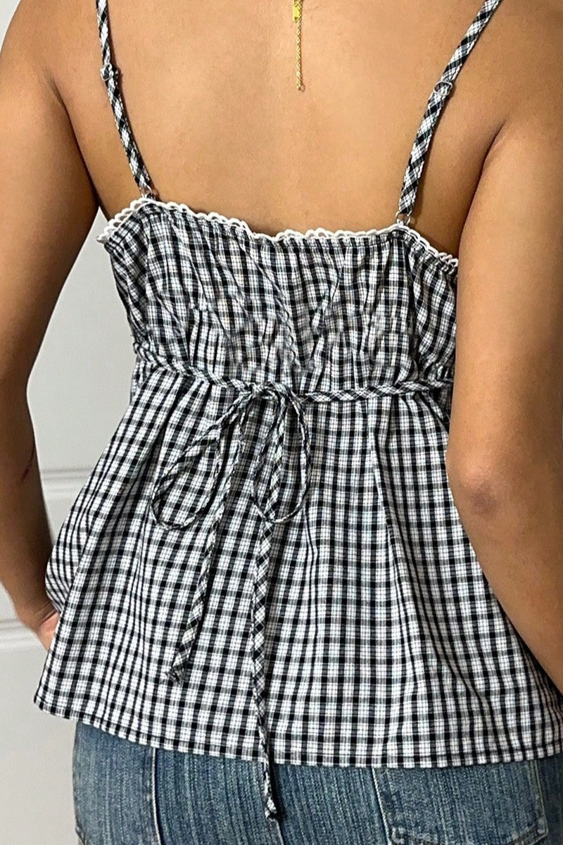 Minimalist Casual Plaid Tie Cami Top image 4