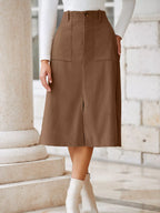 Celine Slit Midi Skirt detail view styled for Avrienne