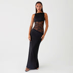 Sexy Lace Satin Backless Maxi Dress image 9