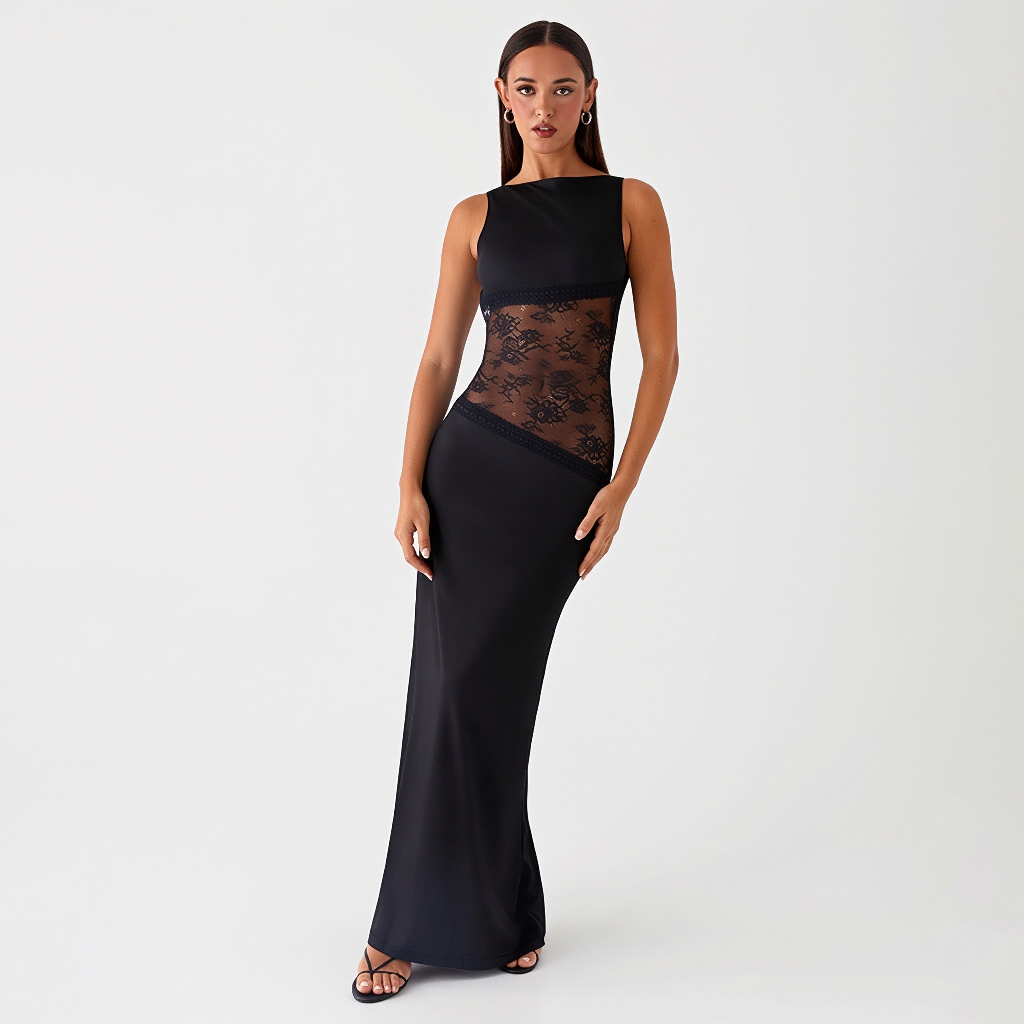 Sexy Lace Satin Backless Maxi Dress image 9