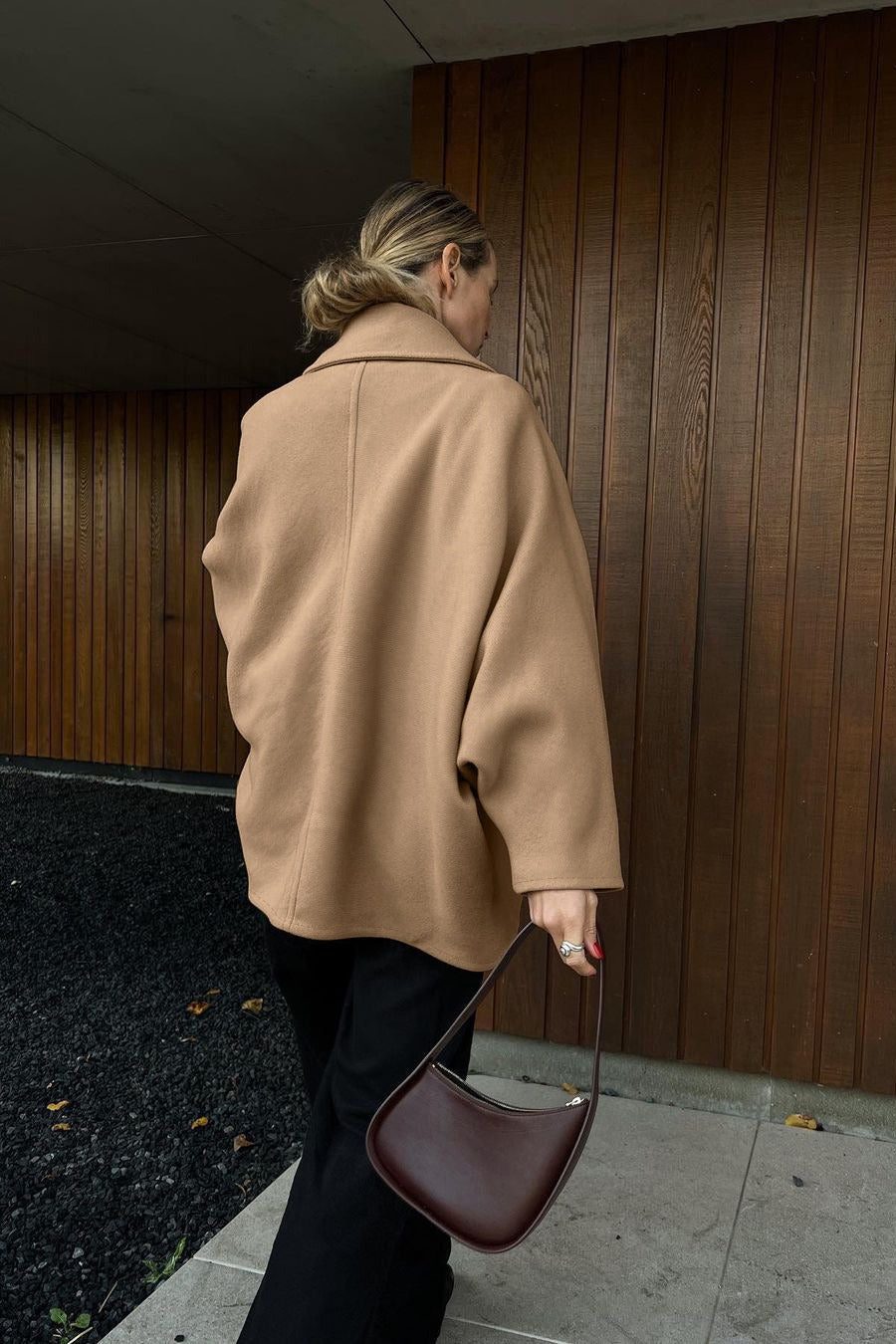 Solid Wool Notch Collar Bell Sleeve Coat image 5