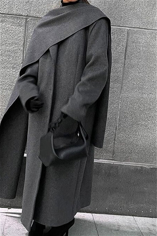 Scarf Collar Longline Woolen Elegant Solid Overcoat image 4