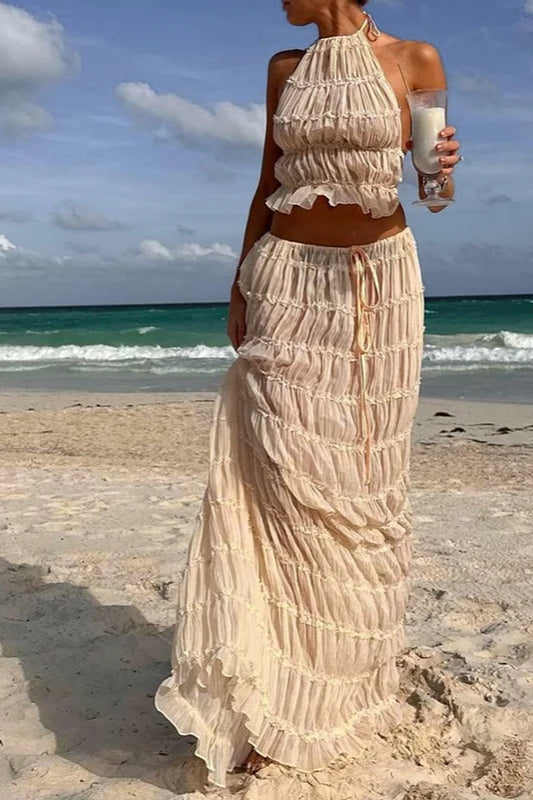 Ruched Halter Cami & Maxi Skirt Boho Dress image 1