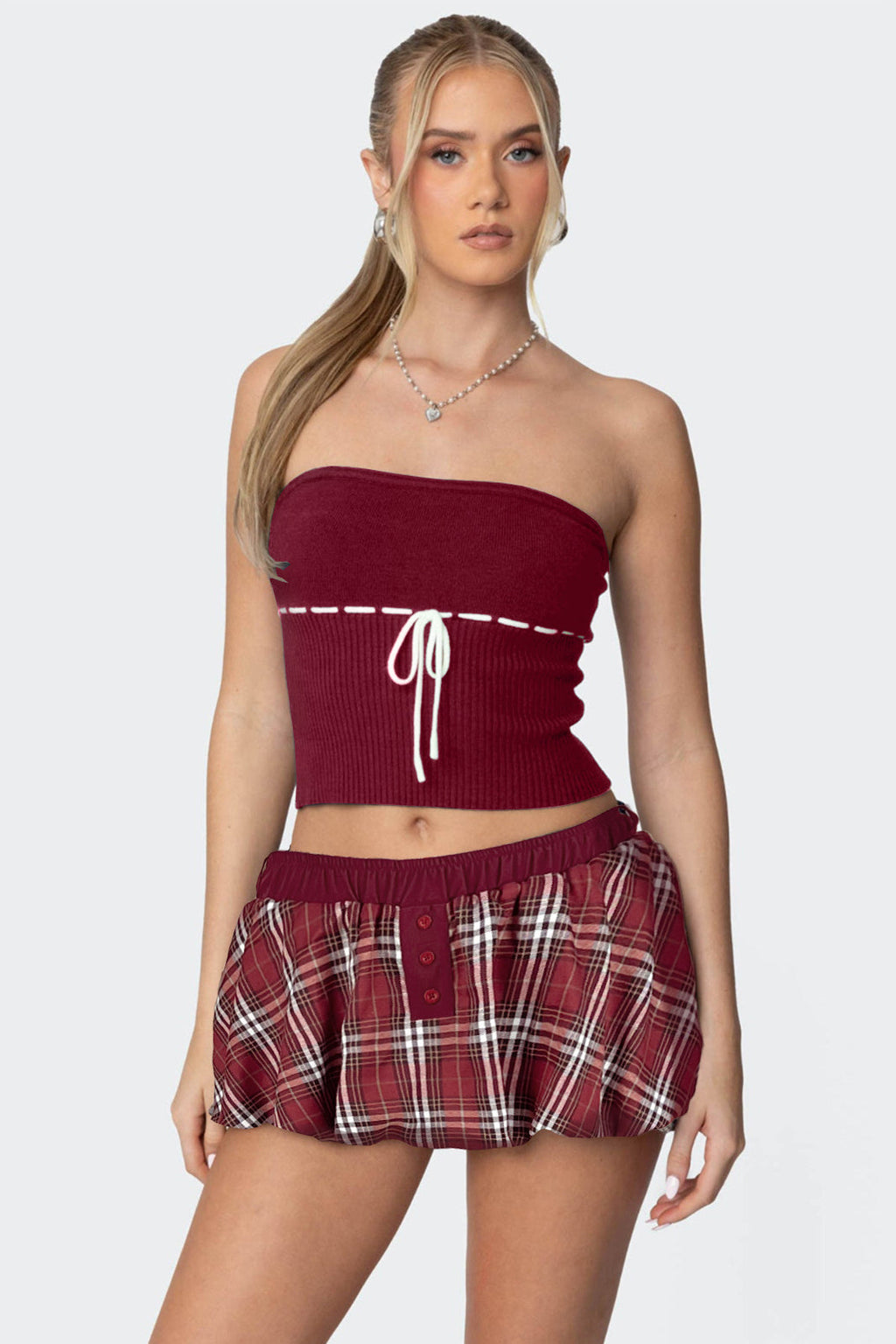 Y2K Plaid Faux Button Skirt with Built-in Shorts Skirt image 5