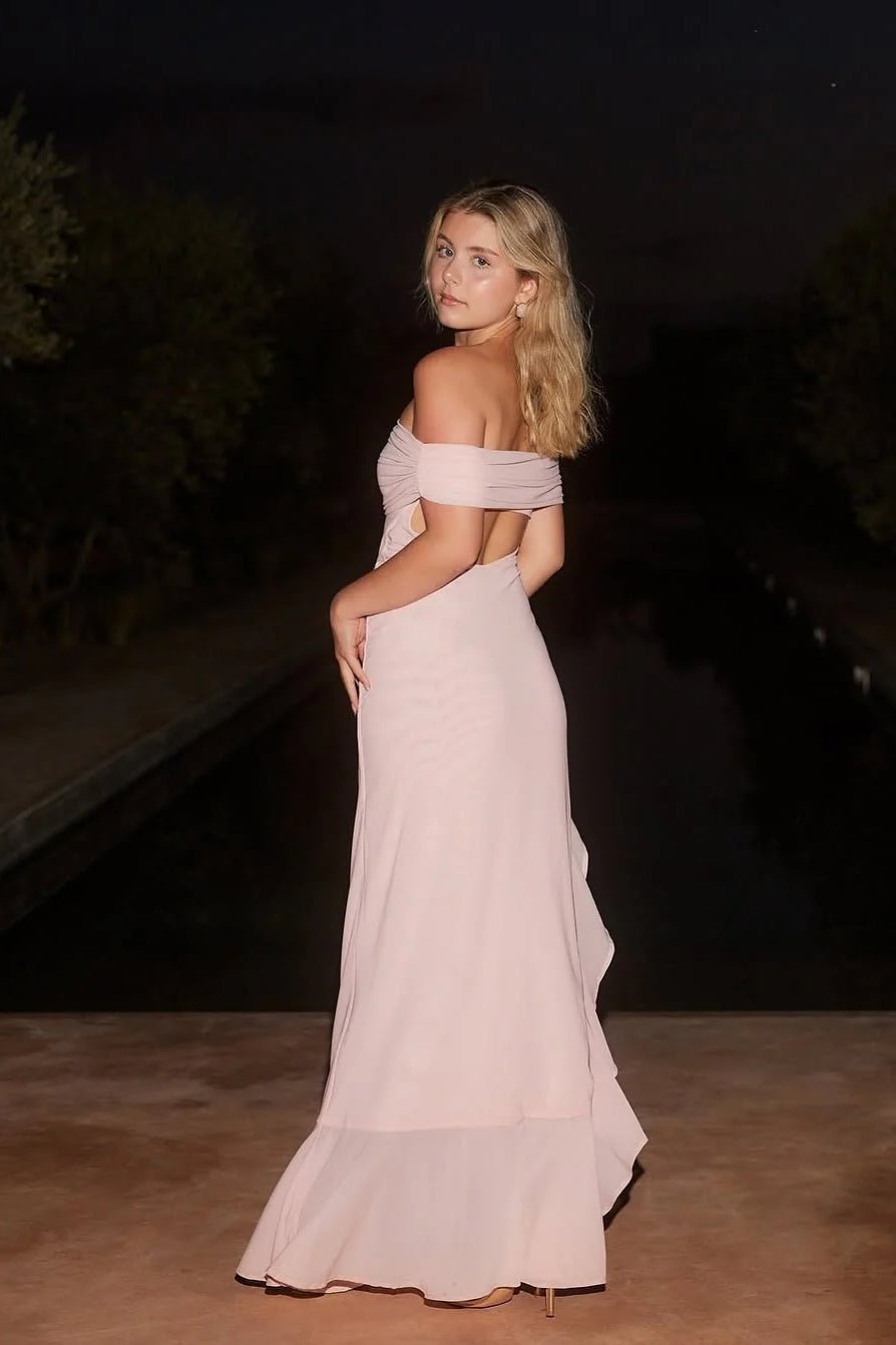 Off-Shoulder Ruffle Mesh Split Maxi Party Dress image 11