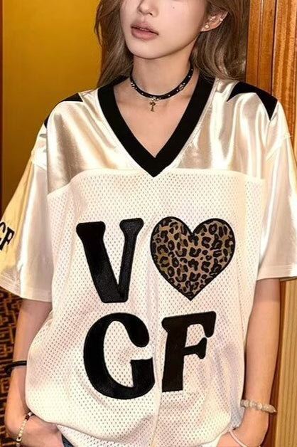 Leopard Print Patchwork Retro Jersey T‑shirt image 2