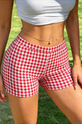 Chic Red Plaid Y2K Athletic Casual Shorts image 1