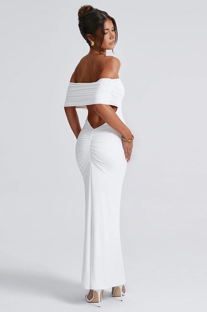 Solid Off Shoulder Ruched Formal Dress image 11