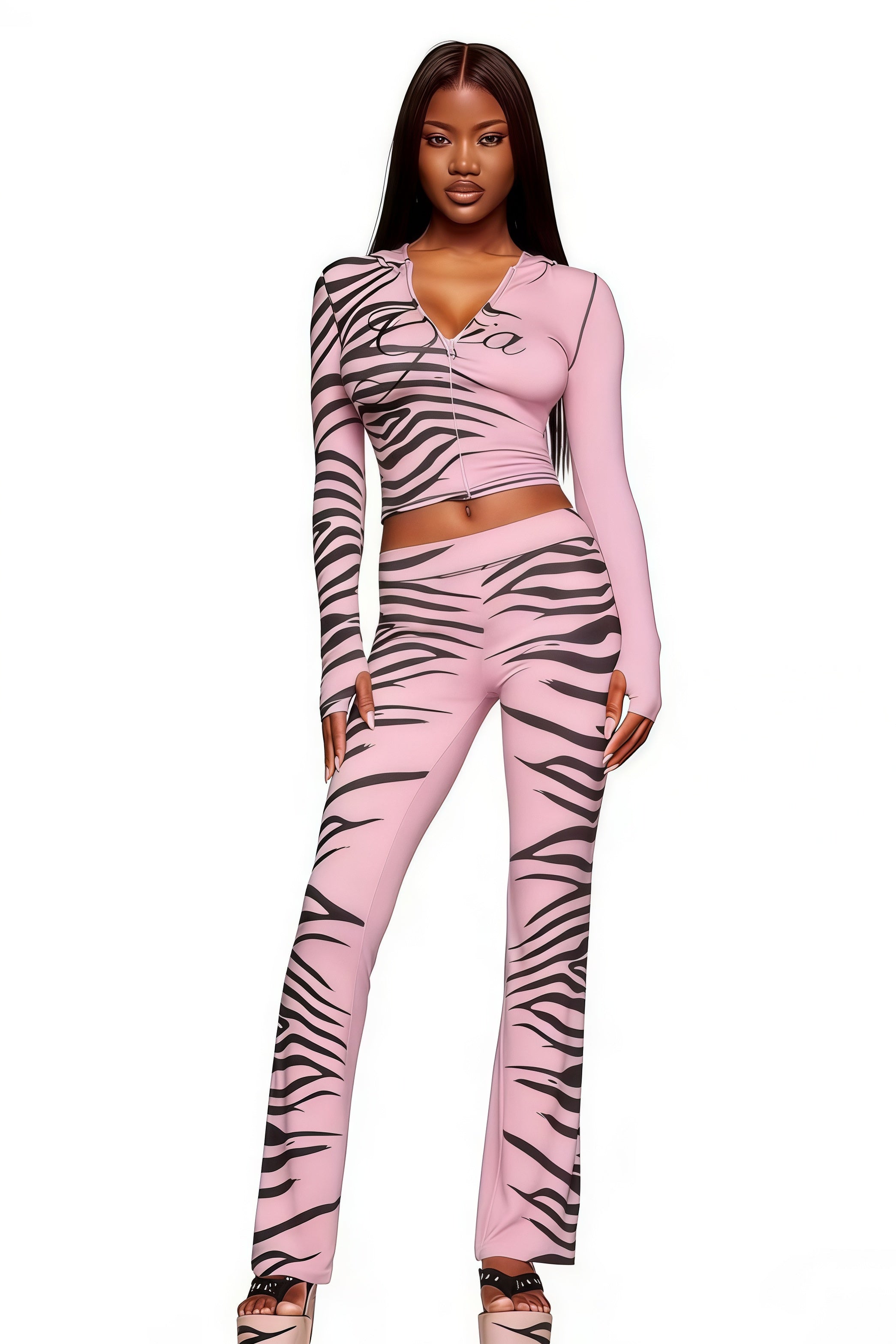 Animal Print Hooded Elastic Two Piece Set image 5