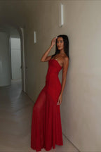 Mesh Patchwork Strapless Shirred Backless Bodycon Maxi Dress image 3