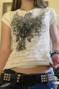 Gothic Dark Print Ripped Slim T-shirt image 1