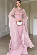 Glossy Flowy Sleeve Slim Maxi Dress image 3