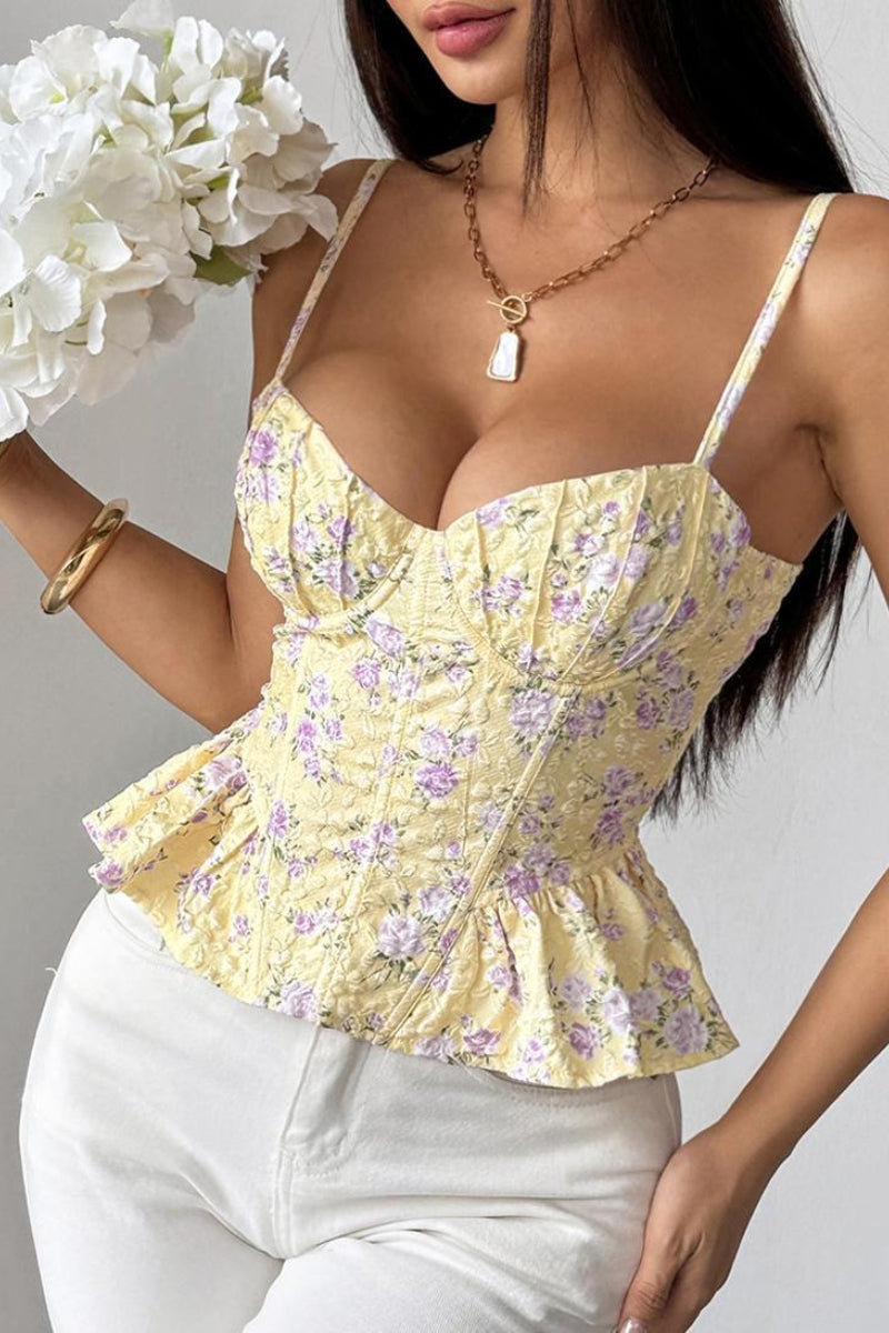 Floral Irregular Ruffle Tie Cami Top image 2