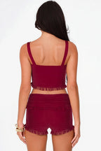 Fashion Snap Button Cami Top Slim Ruffle Shorts Skirt Set image 4