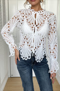 Solid Lace Hollow Out Long Sleeve Blouse image 1