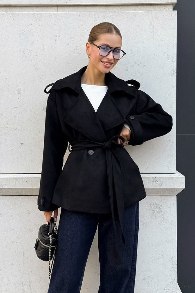 Suede Solid Tie Waist Thickened Warm Coat image 2