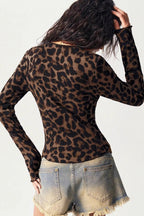 Leopard Print V Neck Button Knit Blouse image 4