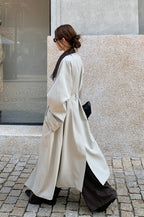 THE MIND British Style Contrast-Collar Long Overcoat image 4