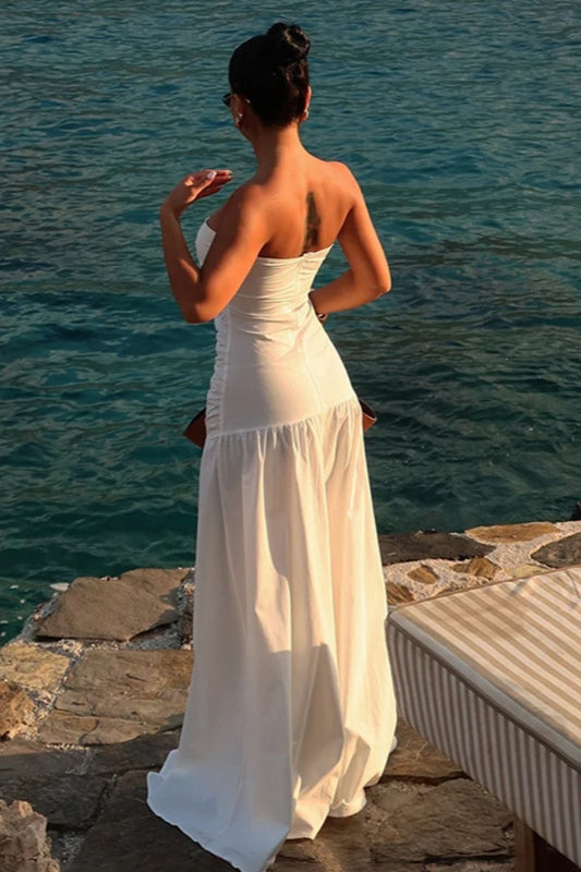 Mesh Strapless Hollow Colorblock Maxi Dress image 2
