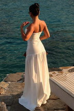 Mesh Strapless Hollow Colorblock Maxi Dress image 2
