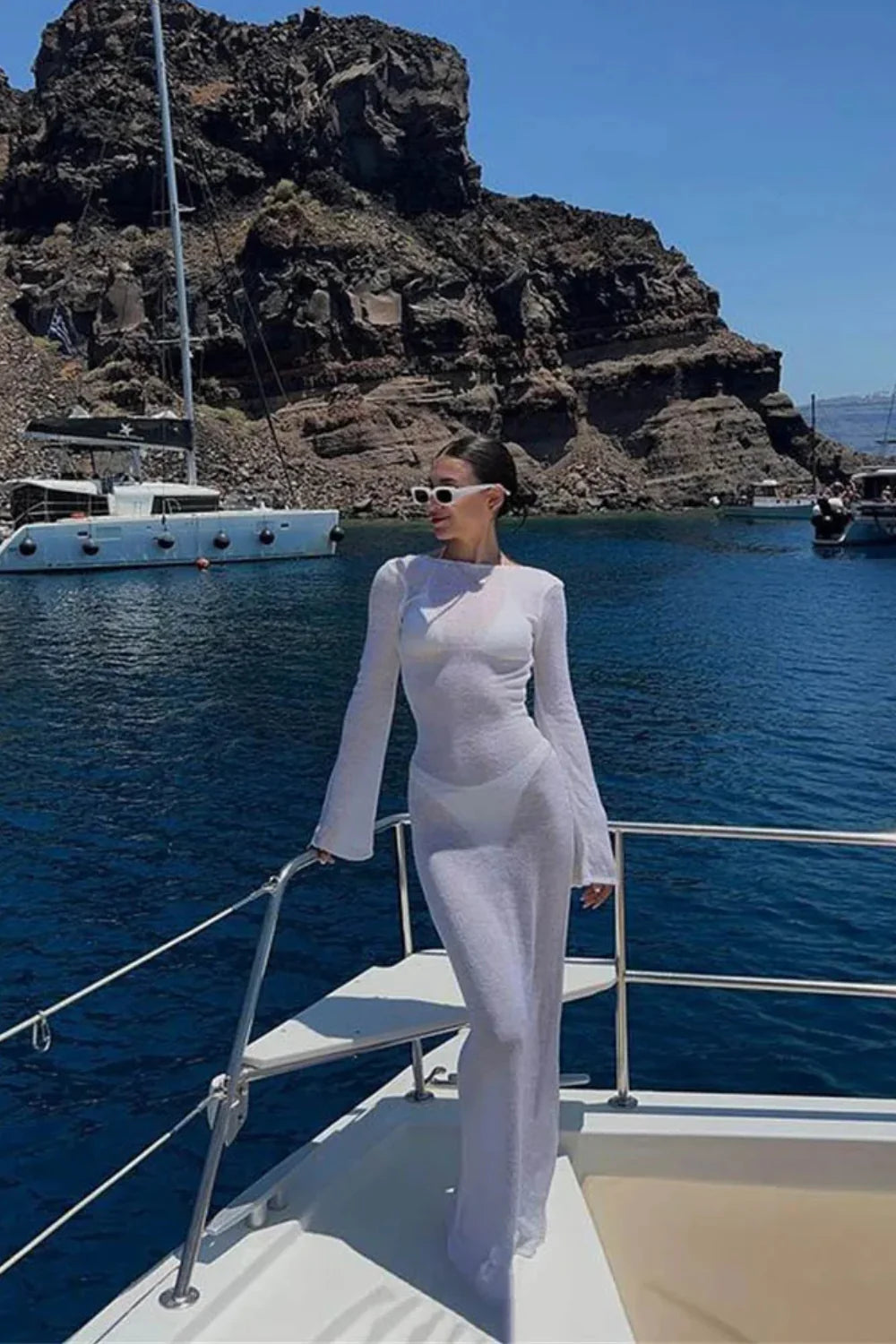 Mesh Long Sleeve See-through Wrap Maxi Dress image 3