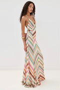 Striped Knit Cutout Texture Maxi Dress image 1