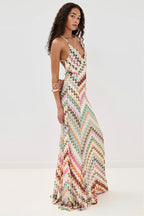 Striped Knit Cutout Texture Maxi Dress image 1