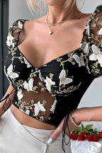 Sheer Butterfly Embroidery Mesh Panel Backless Cami Blouse image 1