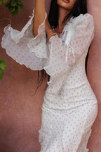 Ruffled Bell Sleeve High Waist Floral Chiffon Maxi Dress image 4