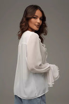 Solid V-Neck Ruffled Flare Sleeve Blouse image 4