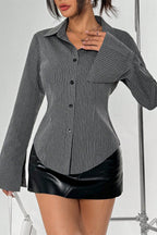 Button Striped Long Sleeve Shirt Cardigan Blouse image 3