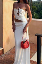 Strapless Sexy Hollow White Maxi Dress image 3