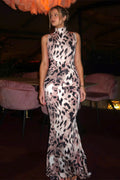 Leopard Print High Neck Backless Maxi Dress image 1
