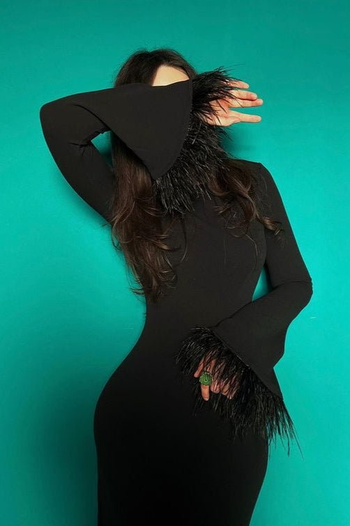 Feather Trim Bodycon Maxi Sweater Dress image 7