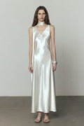 Simple Solid Satin V Neck Loose Maxi Dress image 1