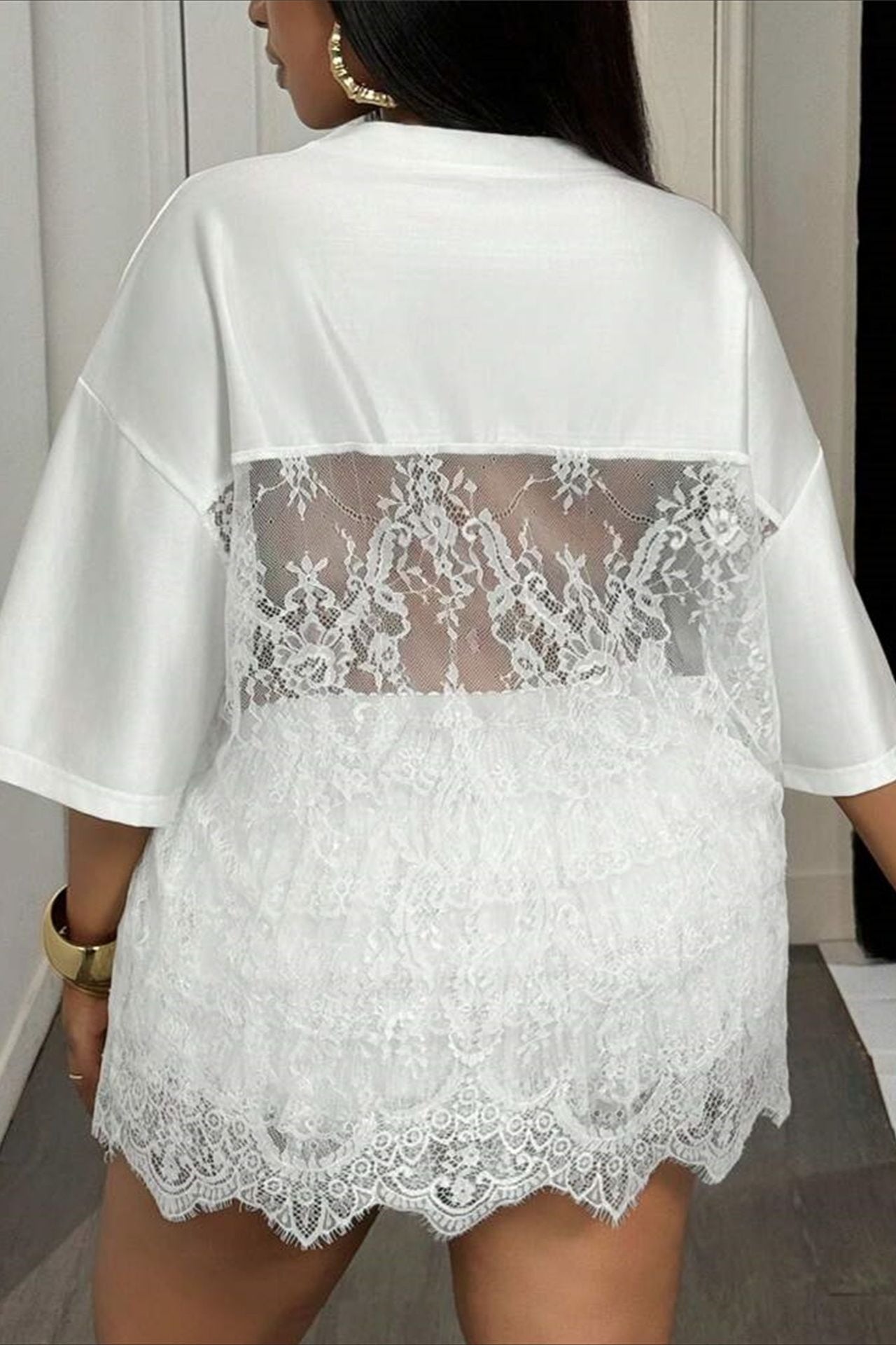 Number Print Loose Street Sheer Lace T-shirt image 4