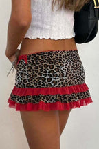 Ruched Lace Color Block Leopard Skirt image 11