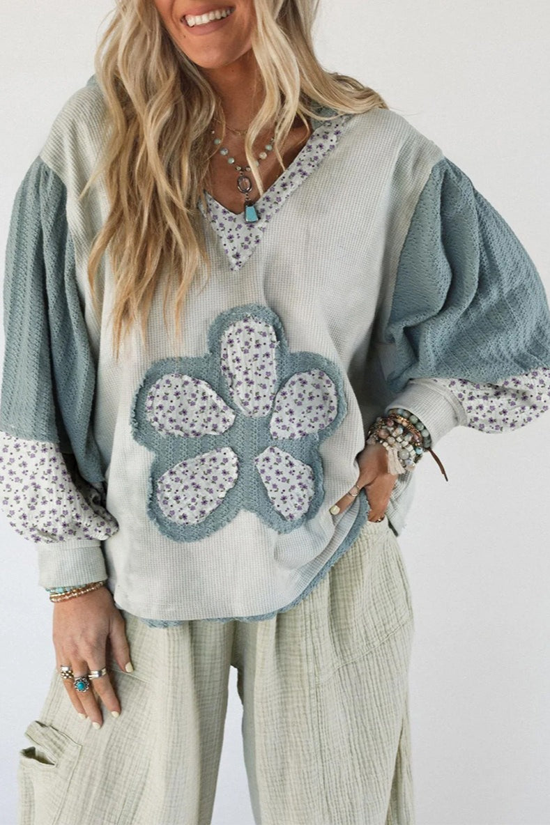 Floral Patchwork Knit Hoodie image 1