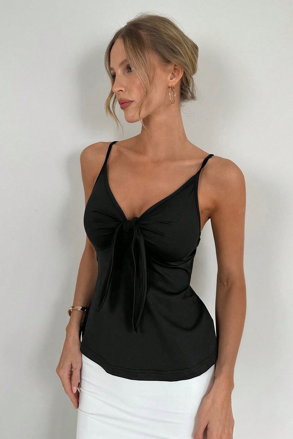 Sexy Minimal Solid Tie Slim Cami Top image 2