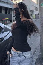 Sexy Asymmetric Fuzzy Off Shoulder Long Sleeve Tee image 5