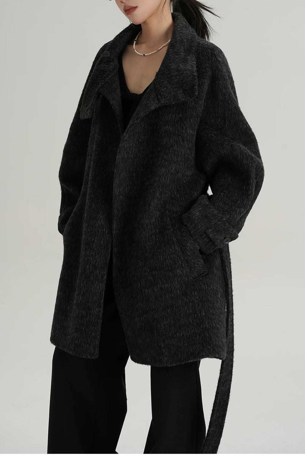 Chic Solid Wool Warm Loose Mock-neck Coat image 12